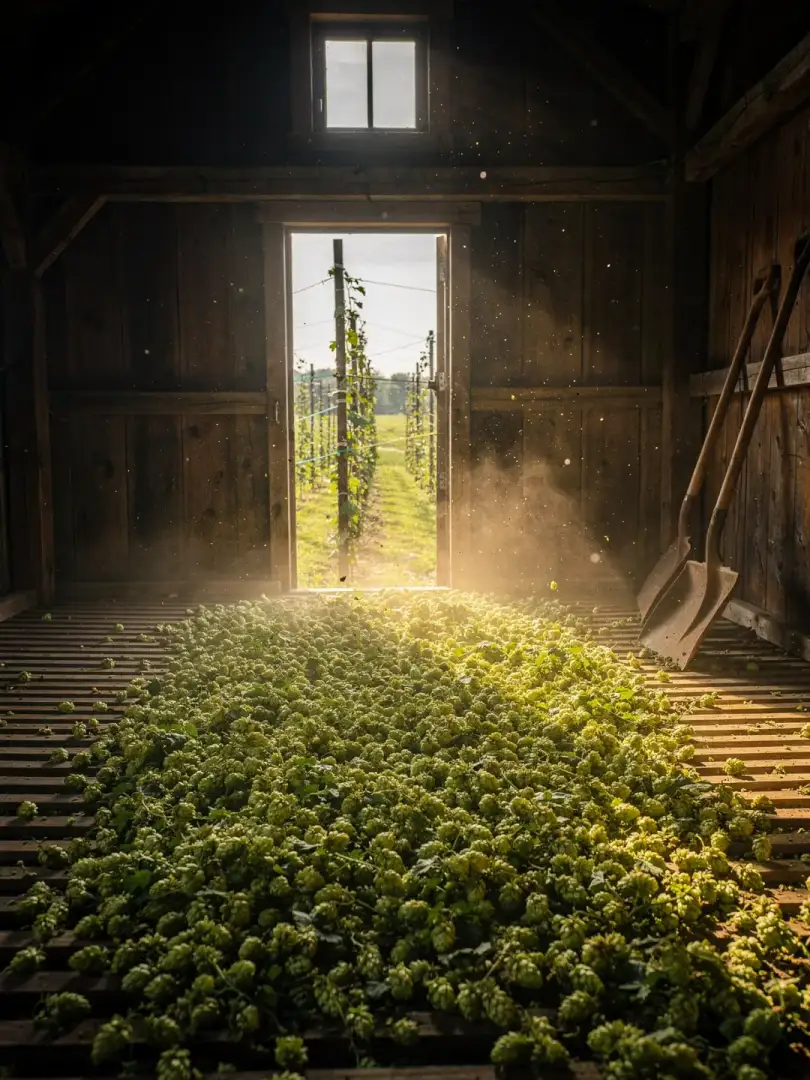 Hop growing: trellis systems, harvest, drying