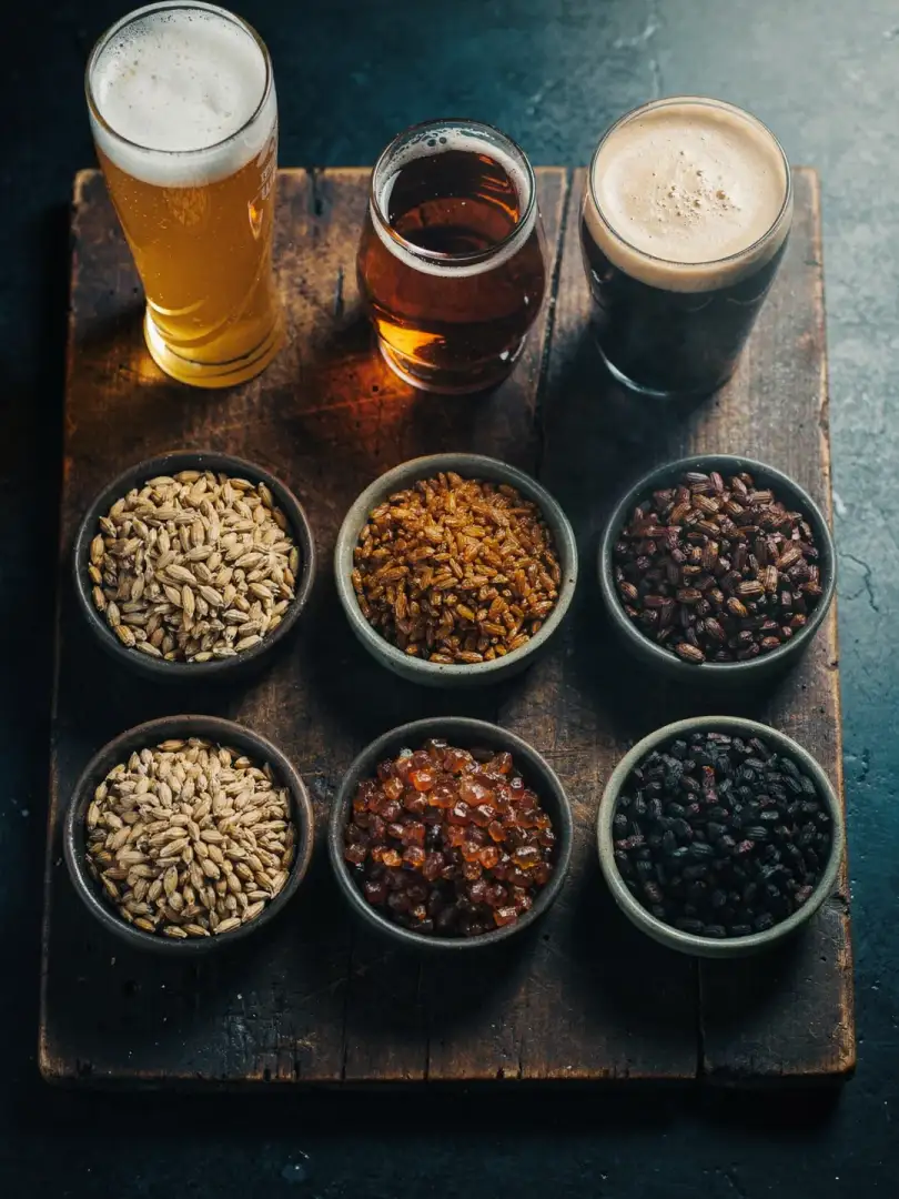 Malzsorten: Pilsner, Münchner, Karamell, Röstmalz
