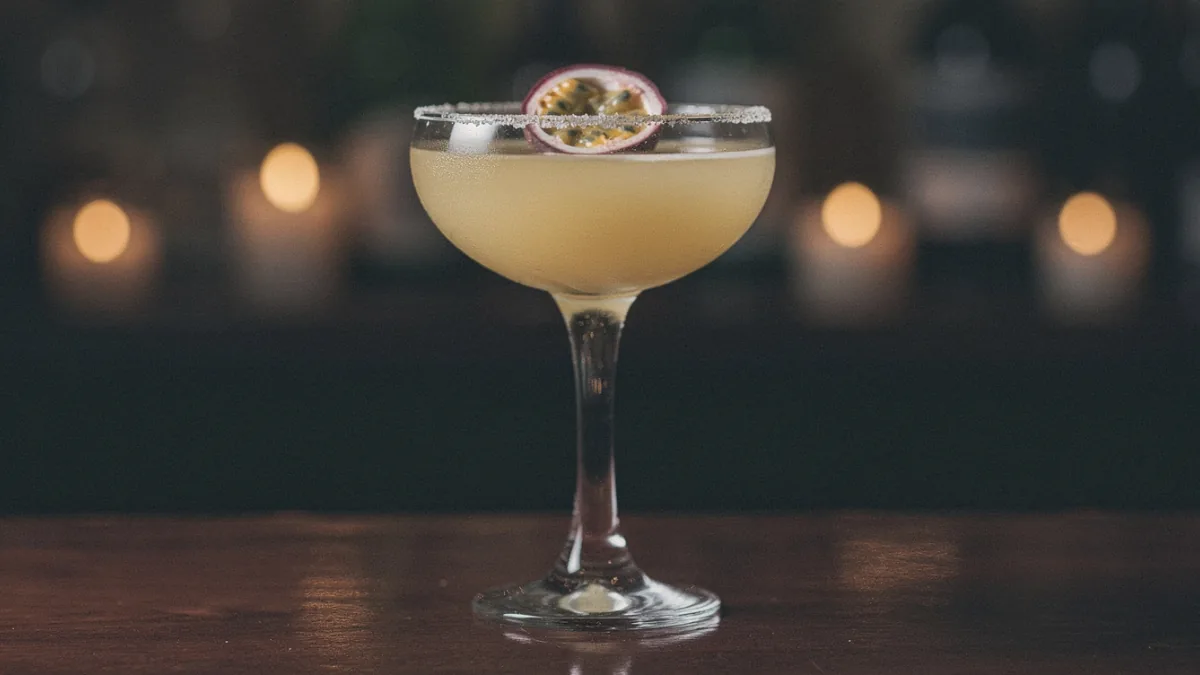 Porn Star Martini im large cocktail coupe with a small Champagne glass