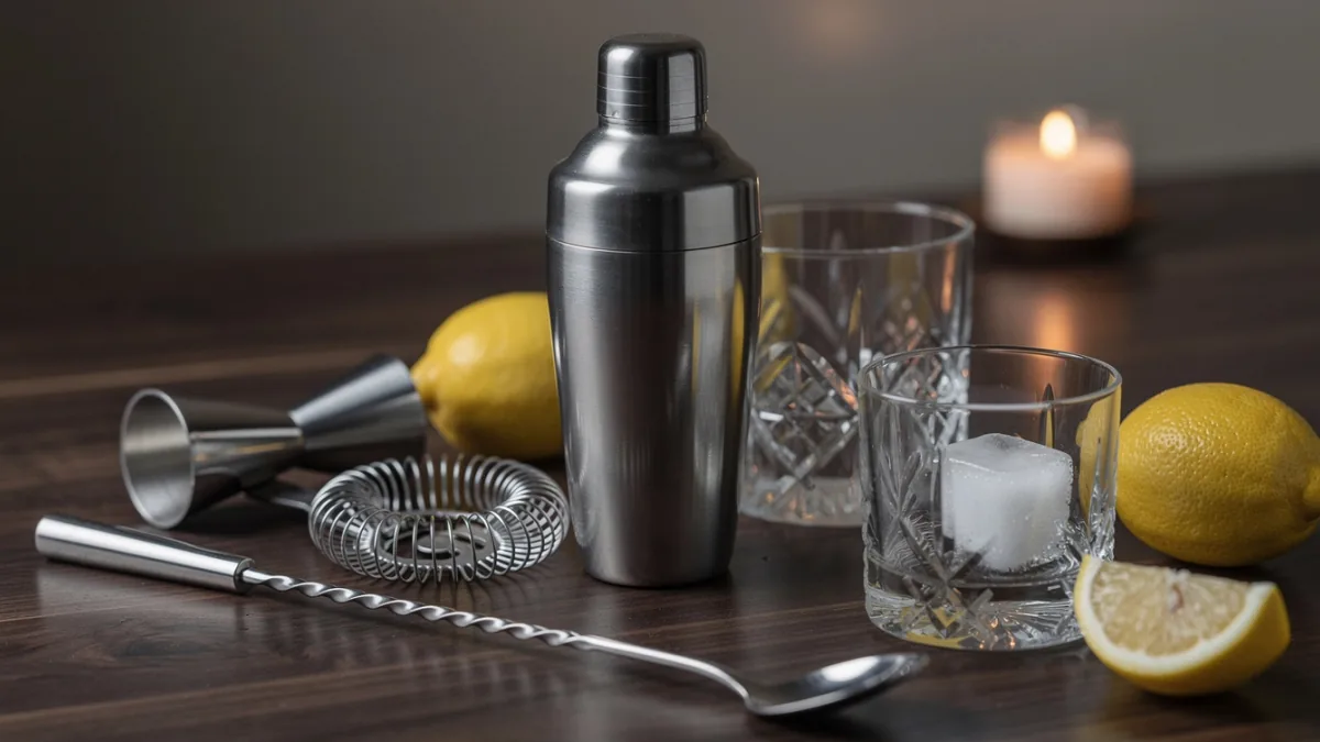 Hausbar Ausstattung: Barzubehör, Eis und Gläser für den Start — Motiv zum Thema Technik